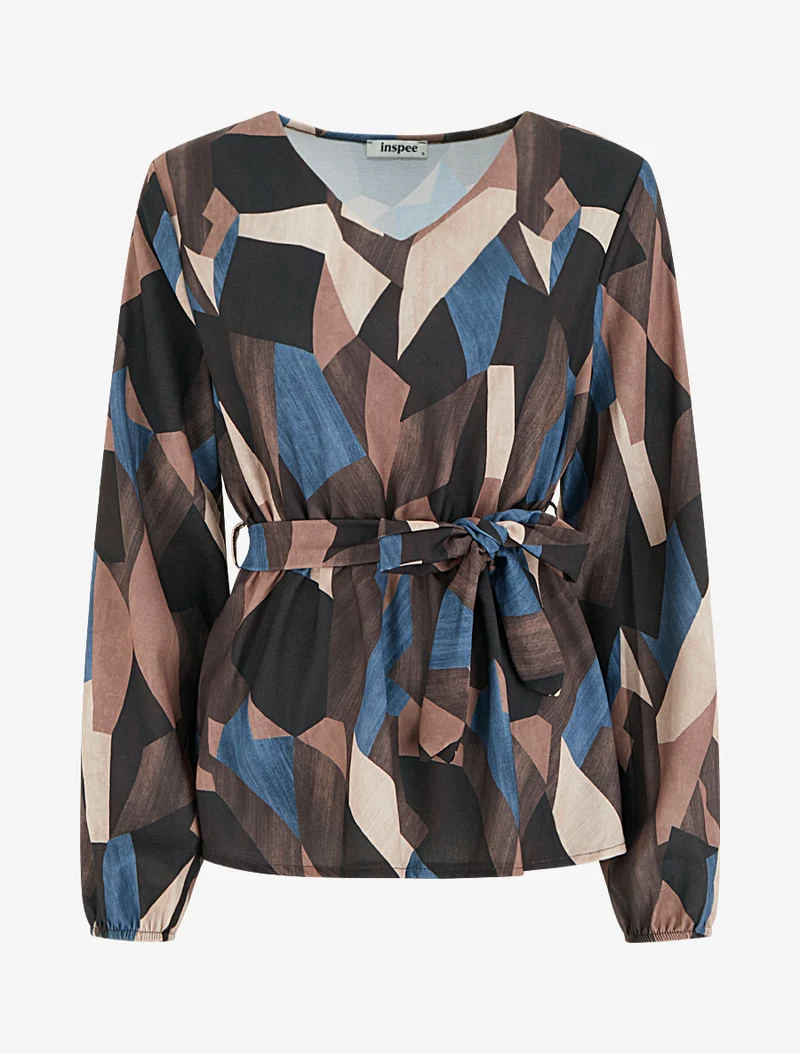 Blouse péplum à imprimé abstrait - Marron