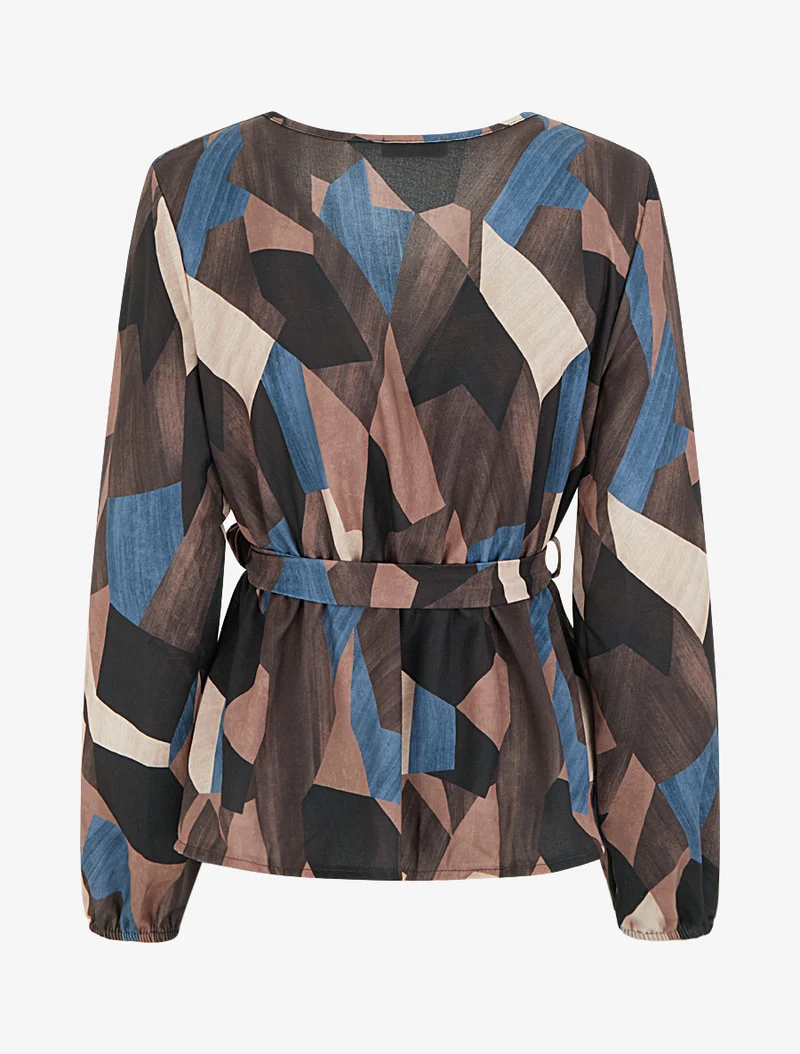 Blouse péplum à imprimé abstrait - Marron