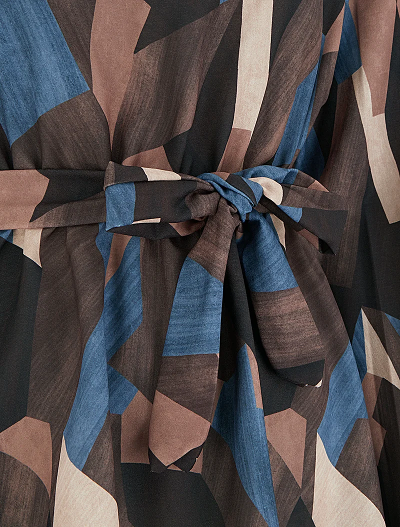 Blouse péplum à imprimé abstrait - Marron