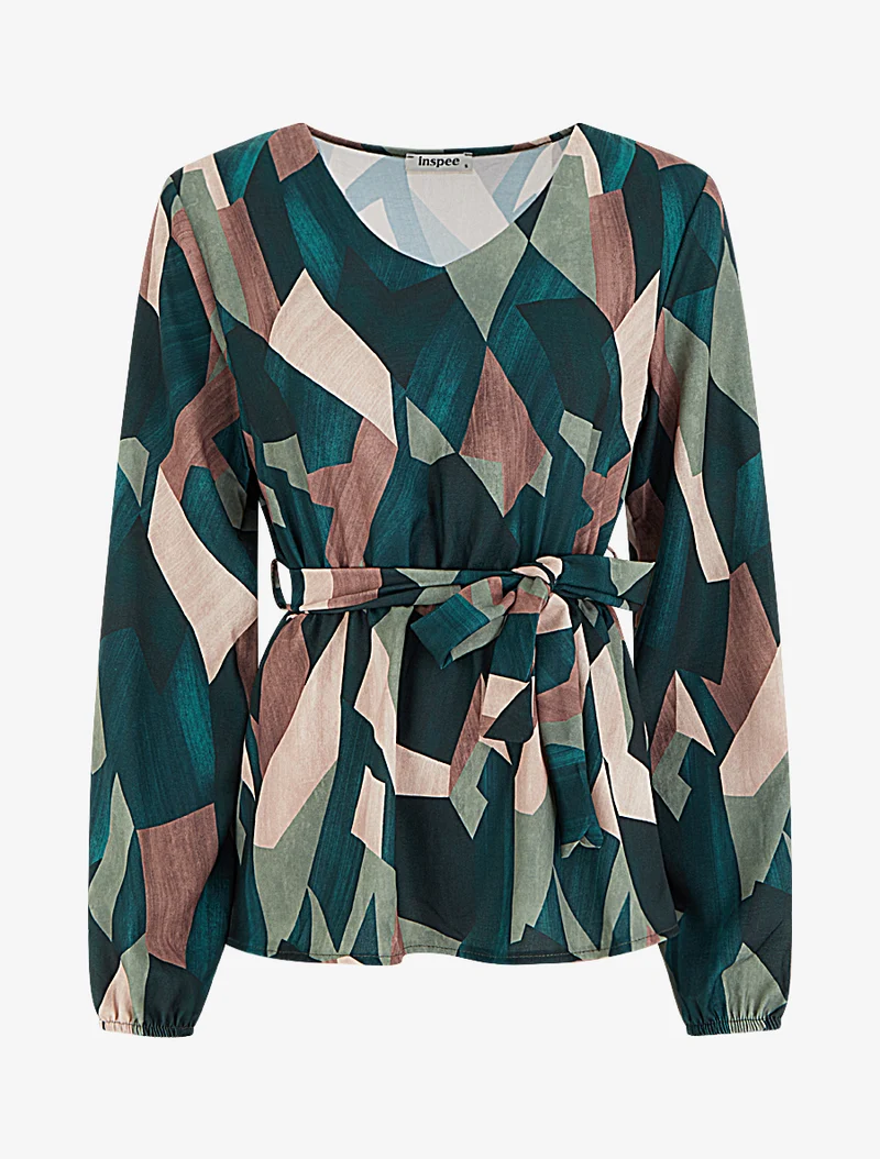 Blouse péplum à imprimé abstrait - Vert sapin