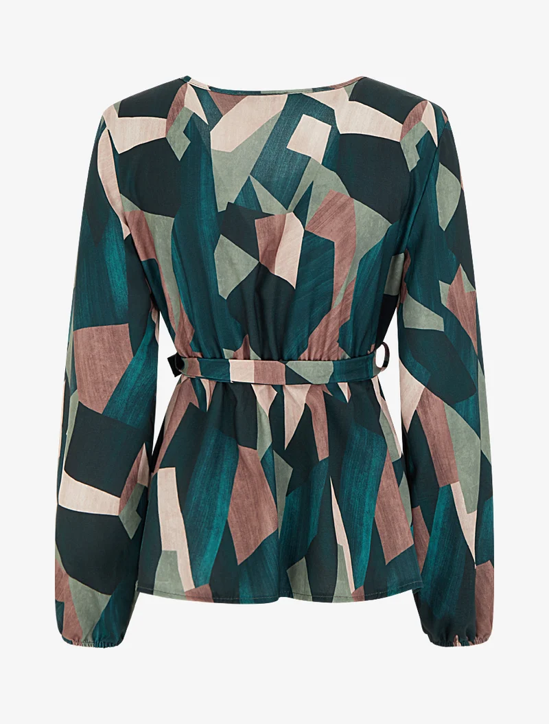 Blouse péplum à imprimé abstrait - Vert sapin
