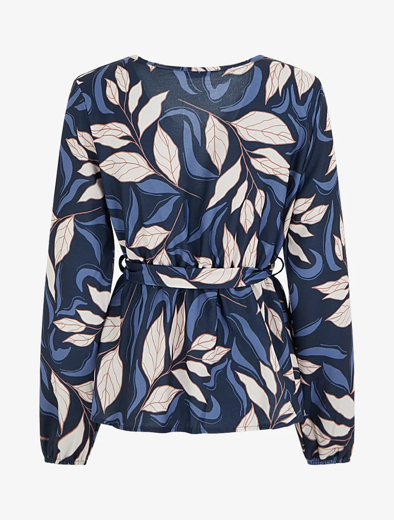 Blouse élastiquée à imprimé feuillage - Marine