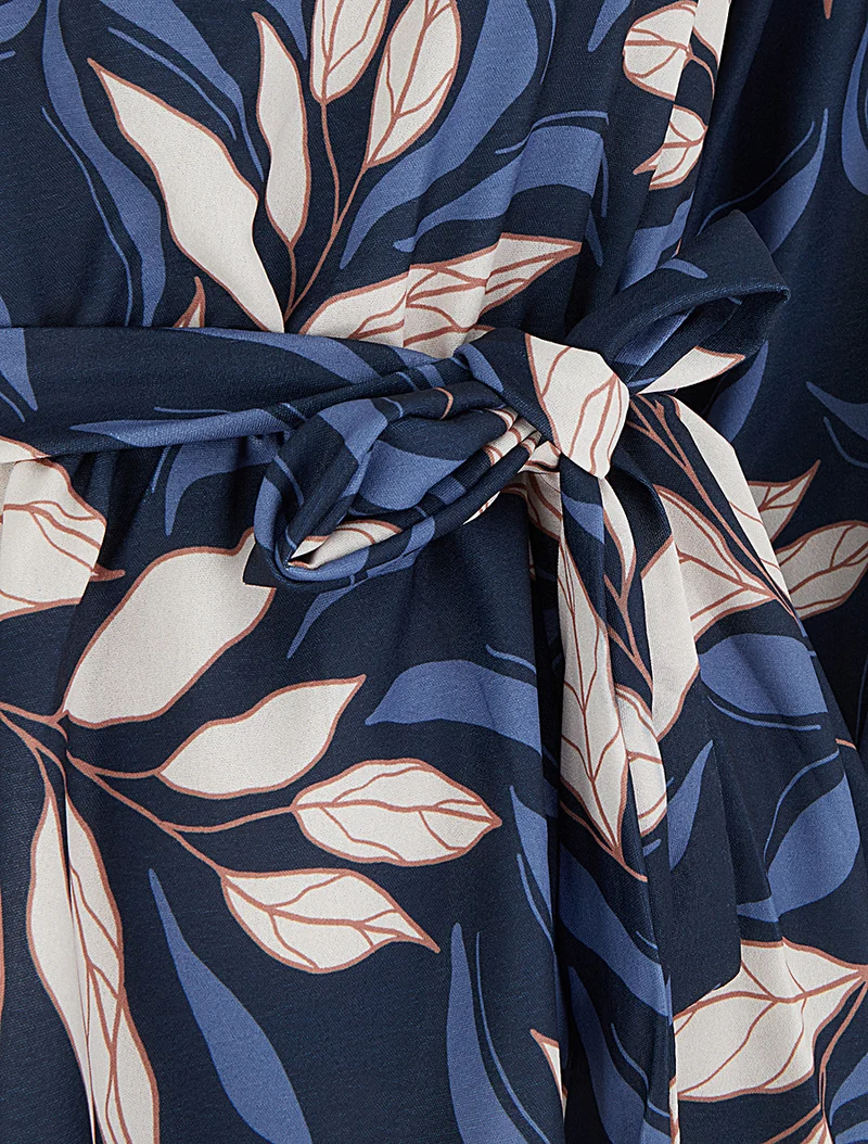 Blouse élastiquée à imprimé feuillage - Marine