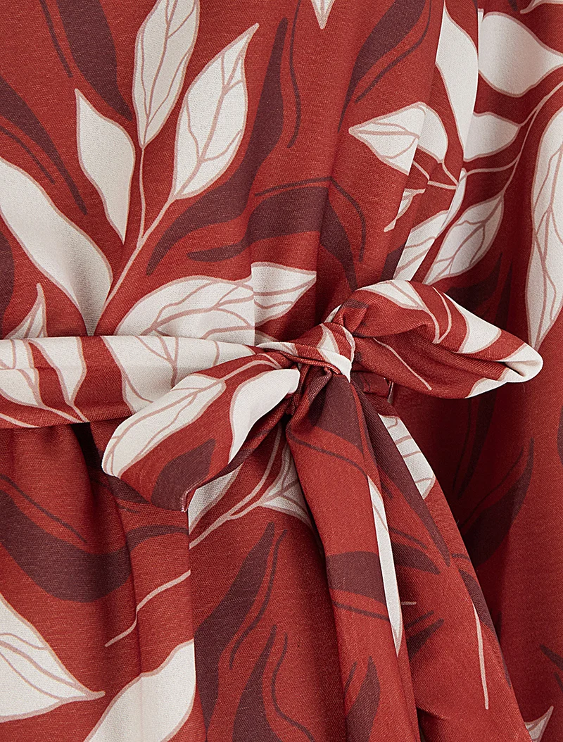 Blouse élastiquée à imprimé feuillage - Rouge