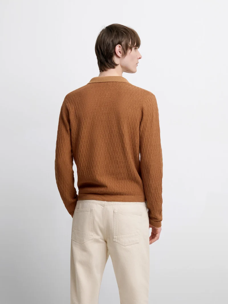 Polo col ouvert en coton-lin