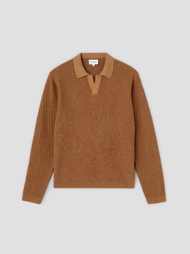 Polo col ouvert en coton-lin