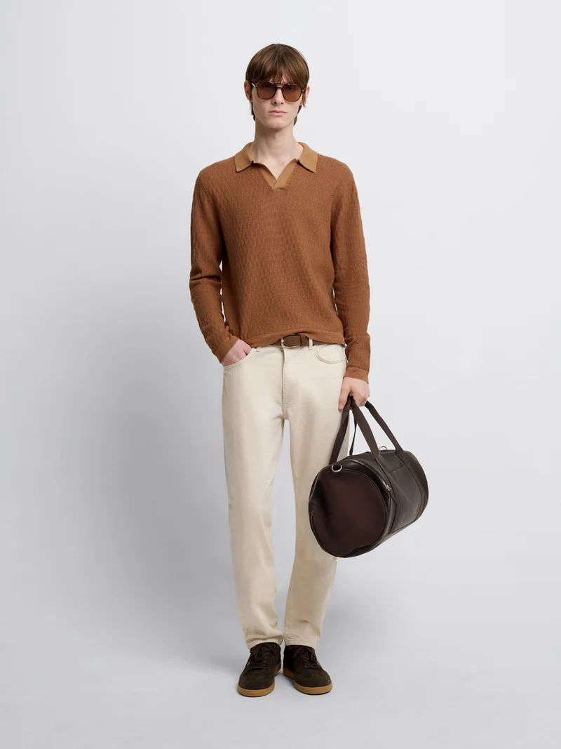 Polo col ouvert en coton-lin