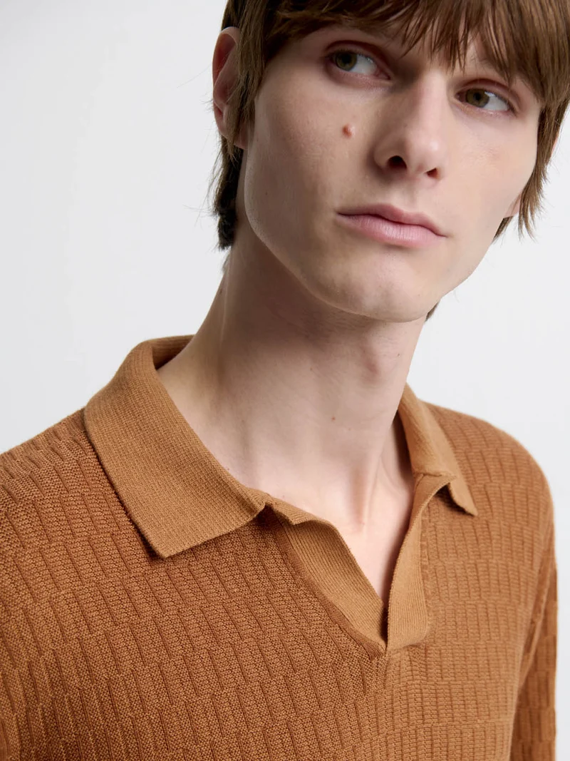 Polo col ouvert en coton-lin