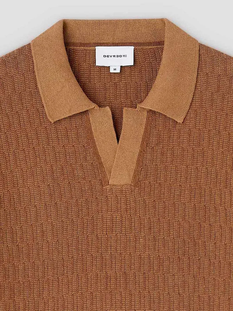 Polo col ouvert en coton-lin
