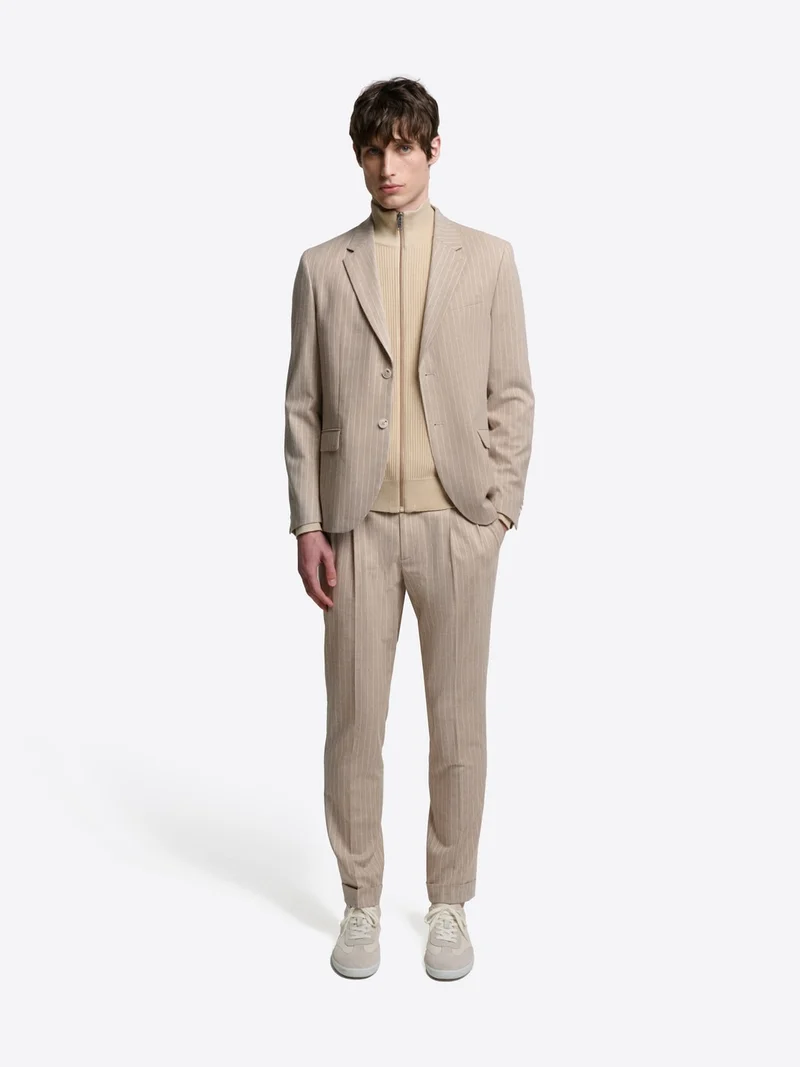 Pantalon de costume slim coton lin rayé