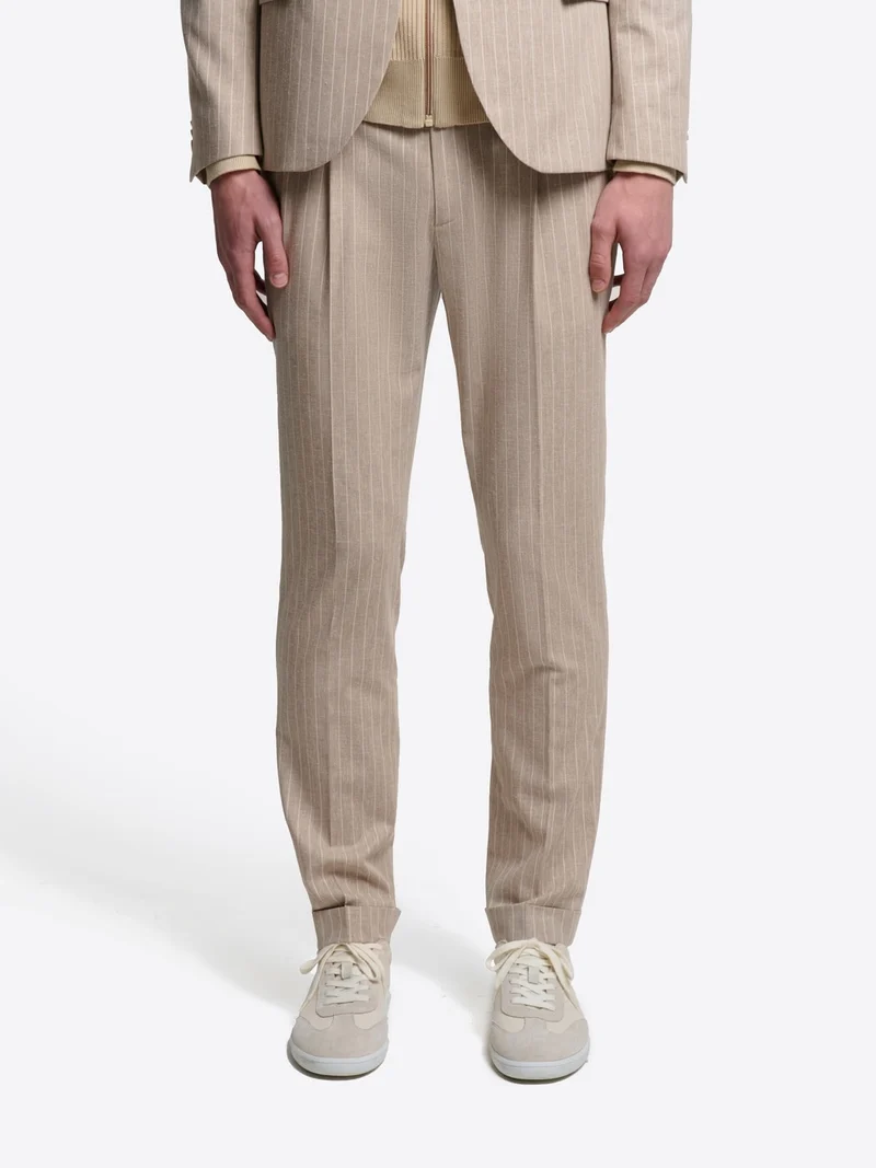 Pantalon de costume slim coton lin rayé