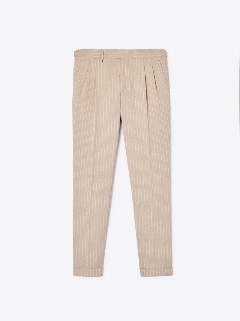 Pantalon de costume slim coton lin rayé