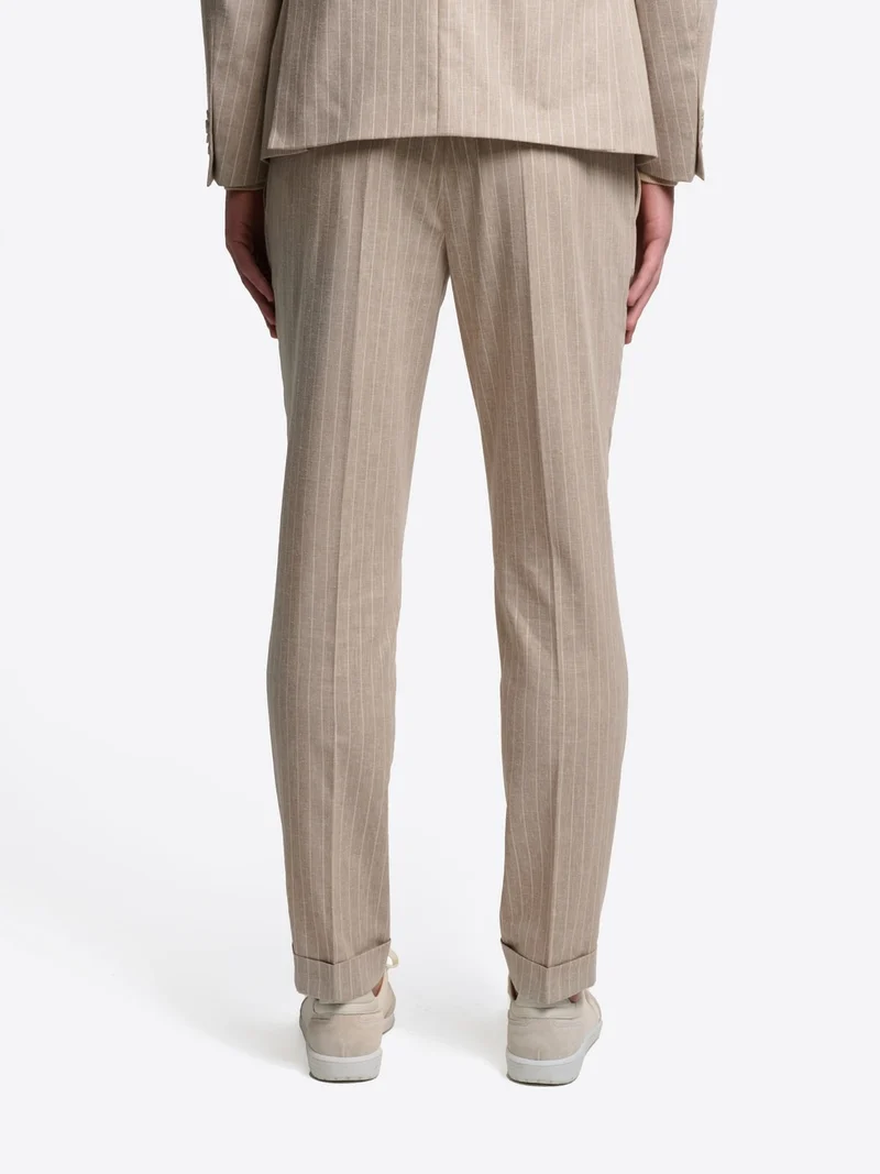 Pantalon de costume slim coton lin rayé