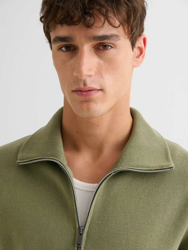 Cardigan col montant zippé en coton