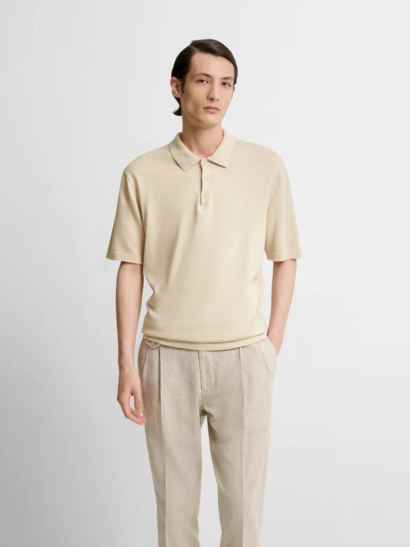 Polo col boutonné en soie mélangé