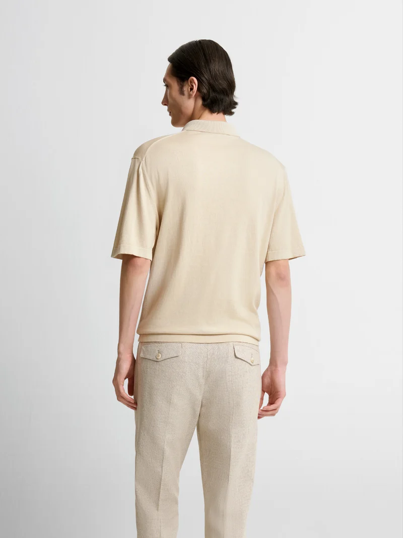 Polo col boutonné en soie mélangé