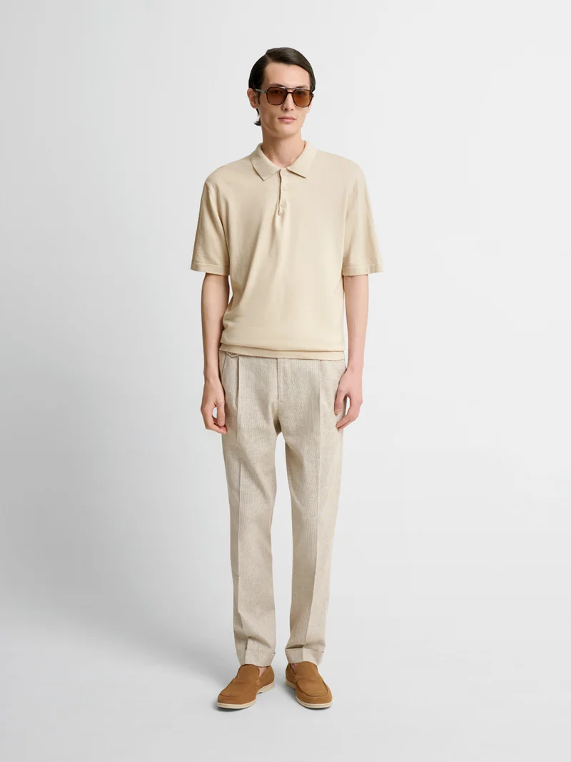 Polo col boutonné en soie mélangé