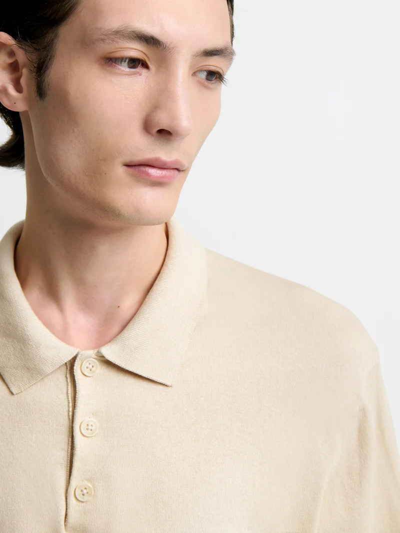 Polo col boutonné en soie mélangé