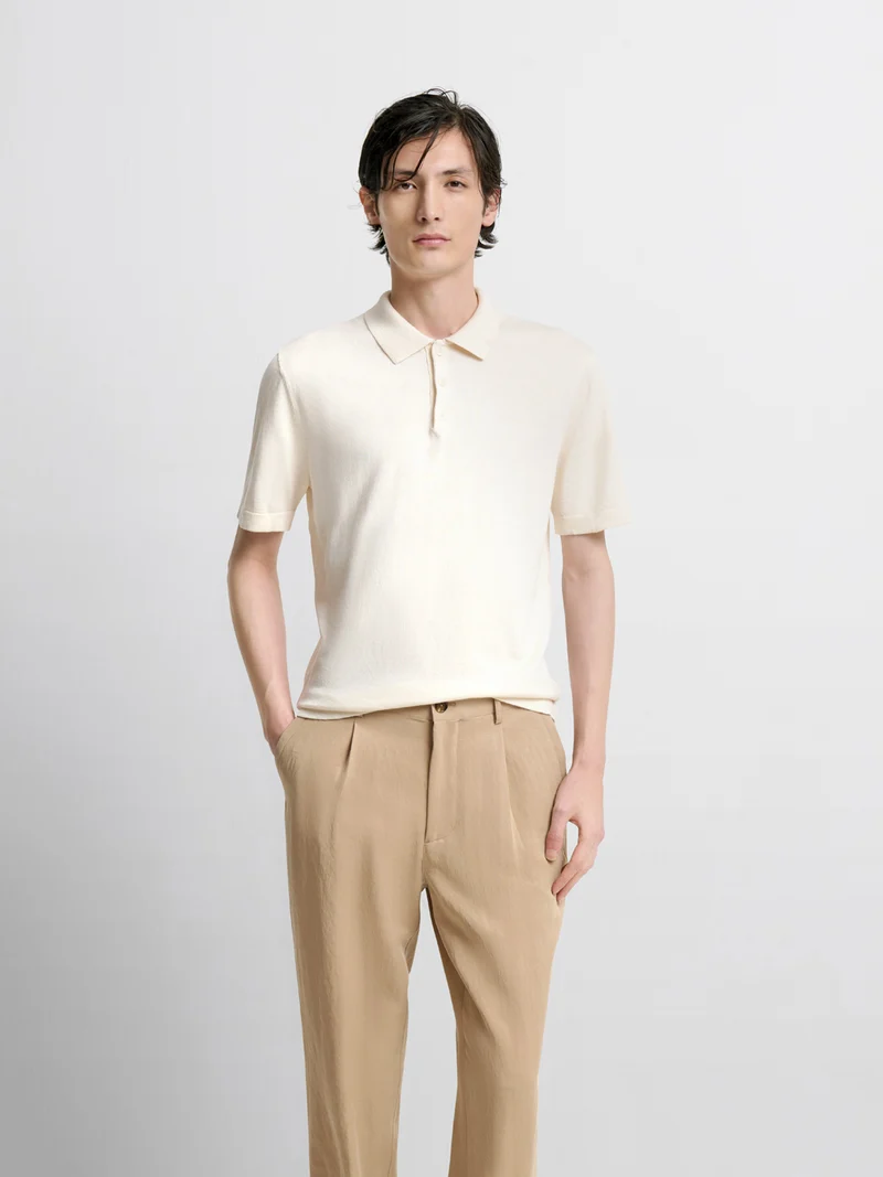 Polo col boutonné en soie mélangé