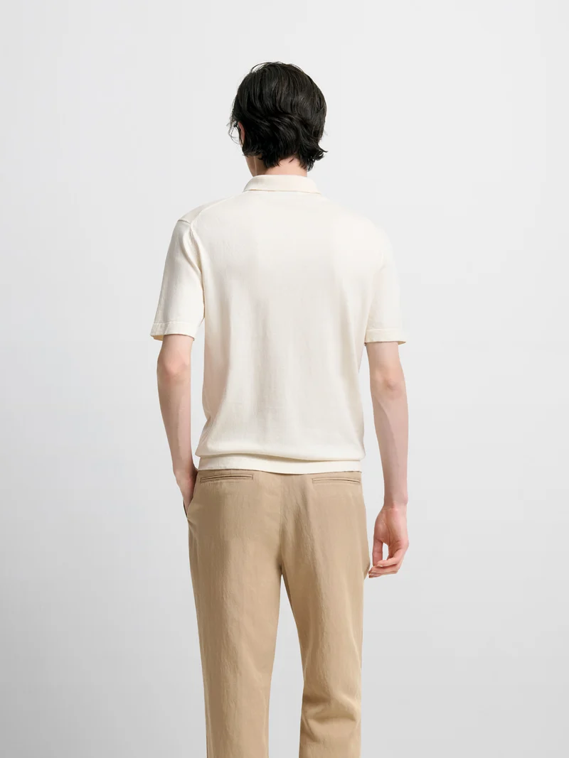 Polo col boutonné en soie mélangé