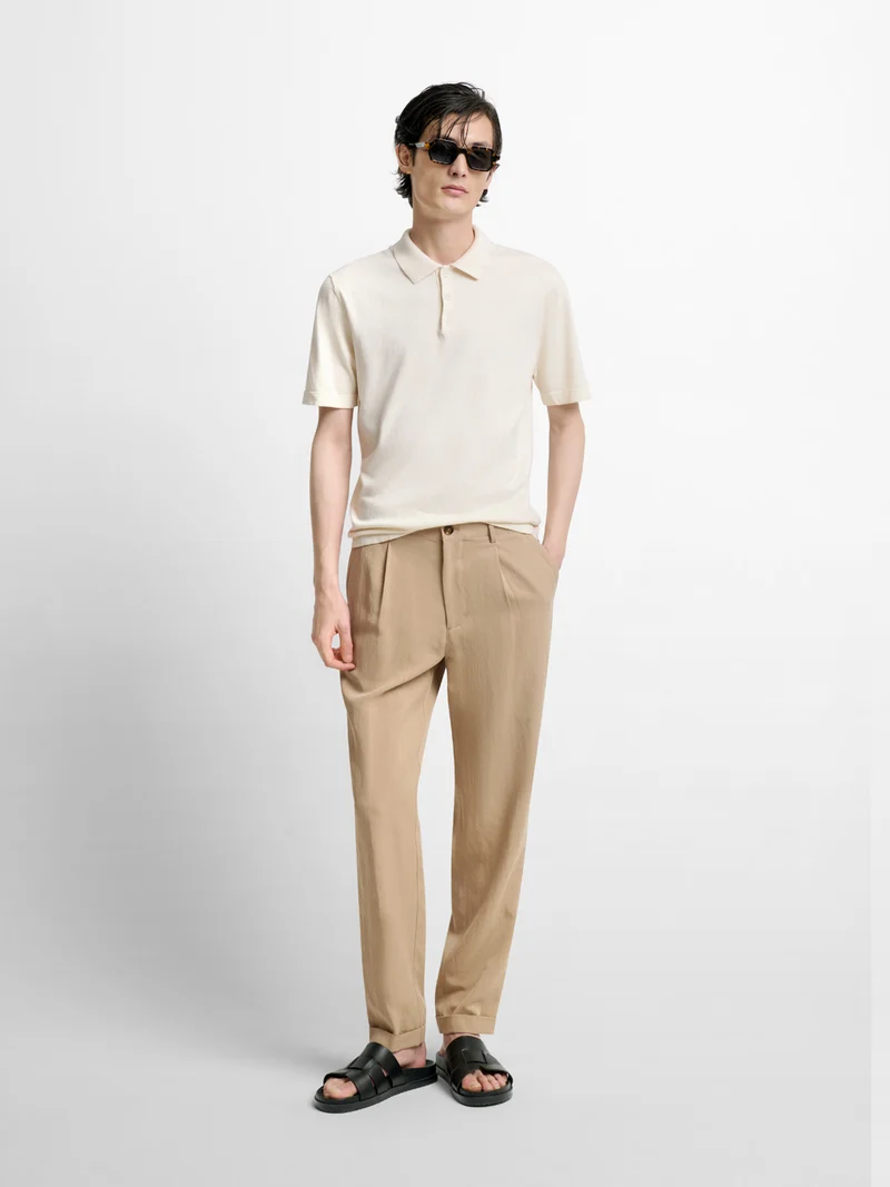 Polo col boutonné en soie mélangé