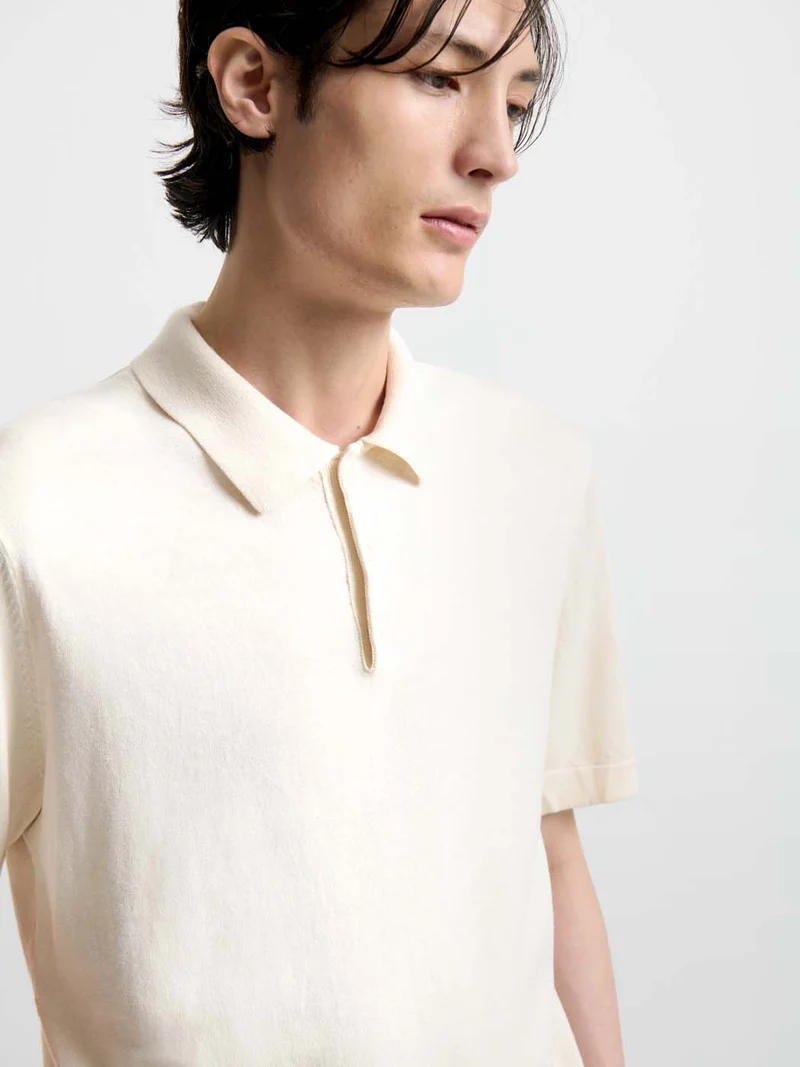 Polo col boutonné en soie mélangé