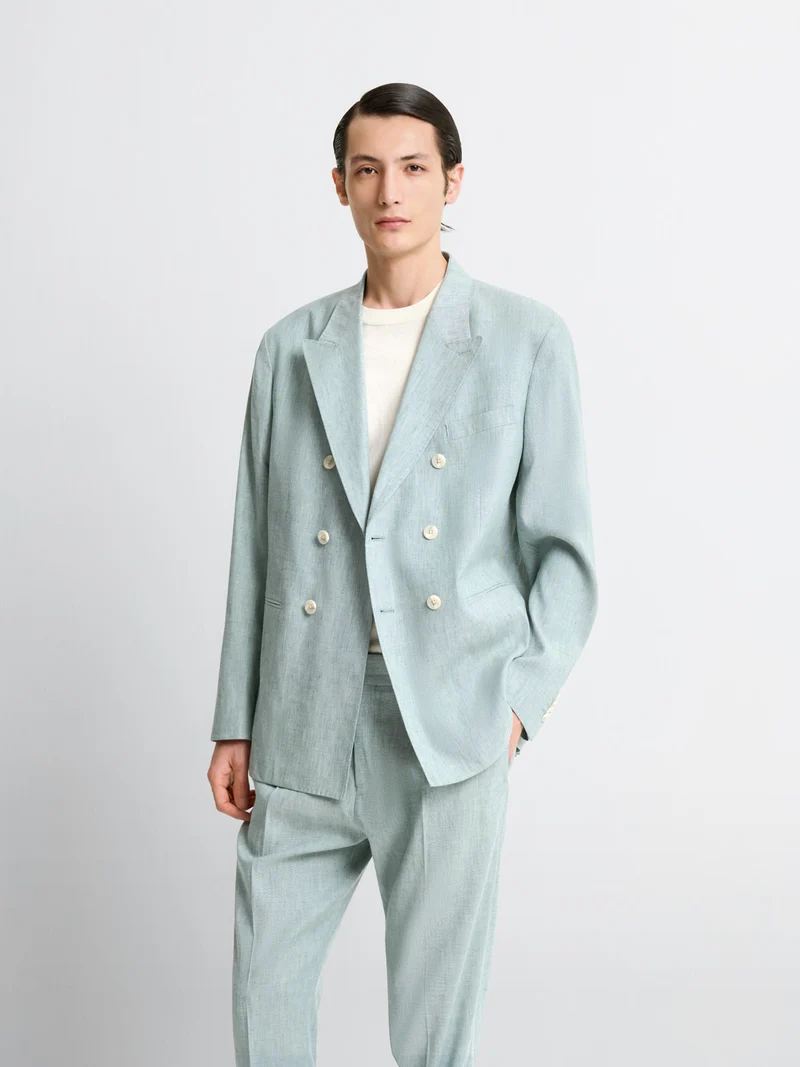 Veste de costume croisée en lin mélangé