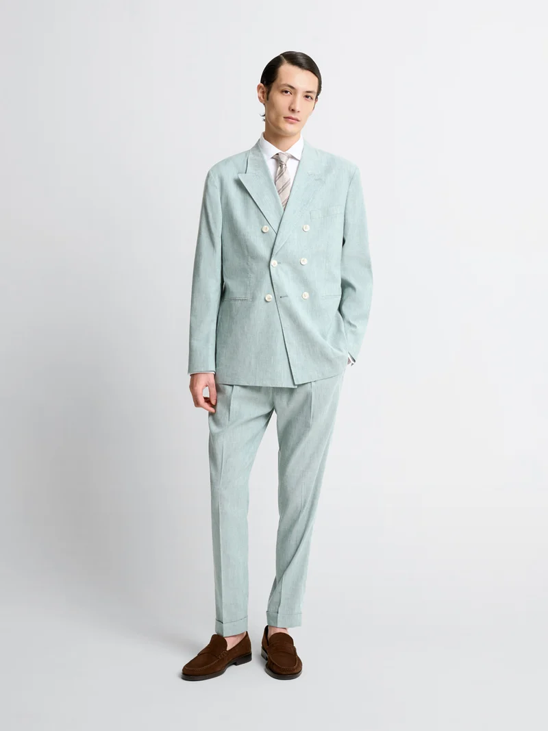 Veste de costume croisée en lin mélangé