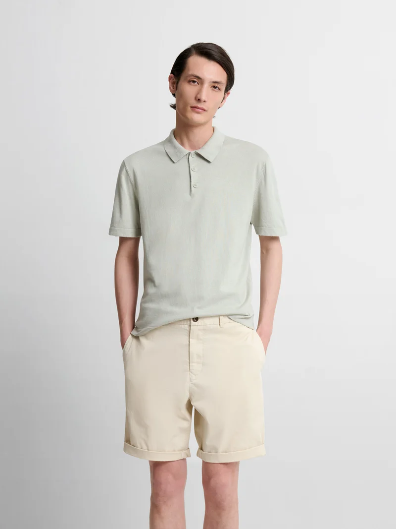Polo col boutonné en soie mélangé