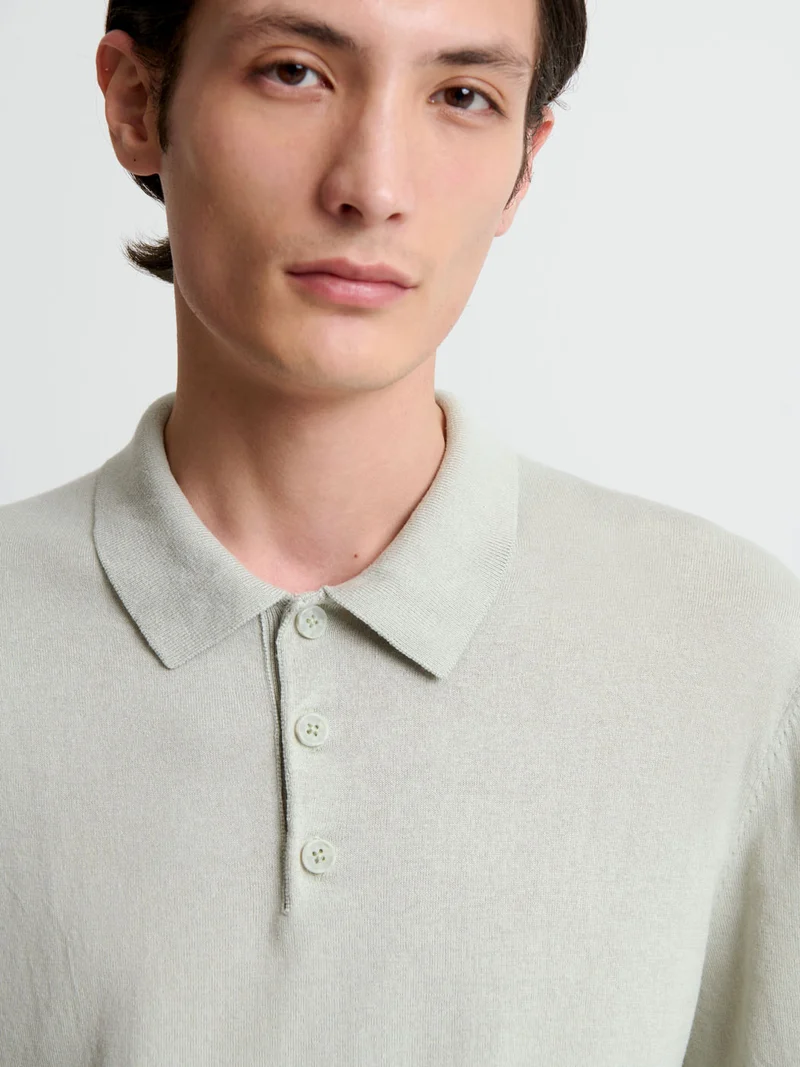 Polo col boutonné en soie mélangé