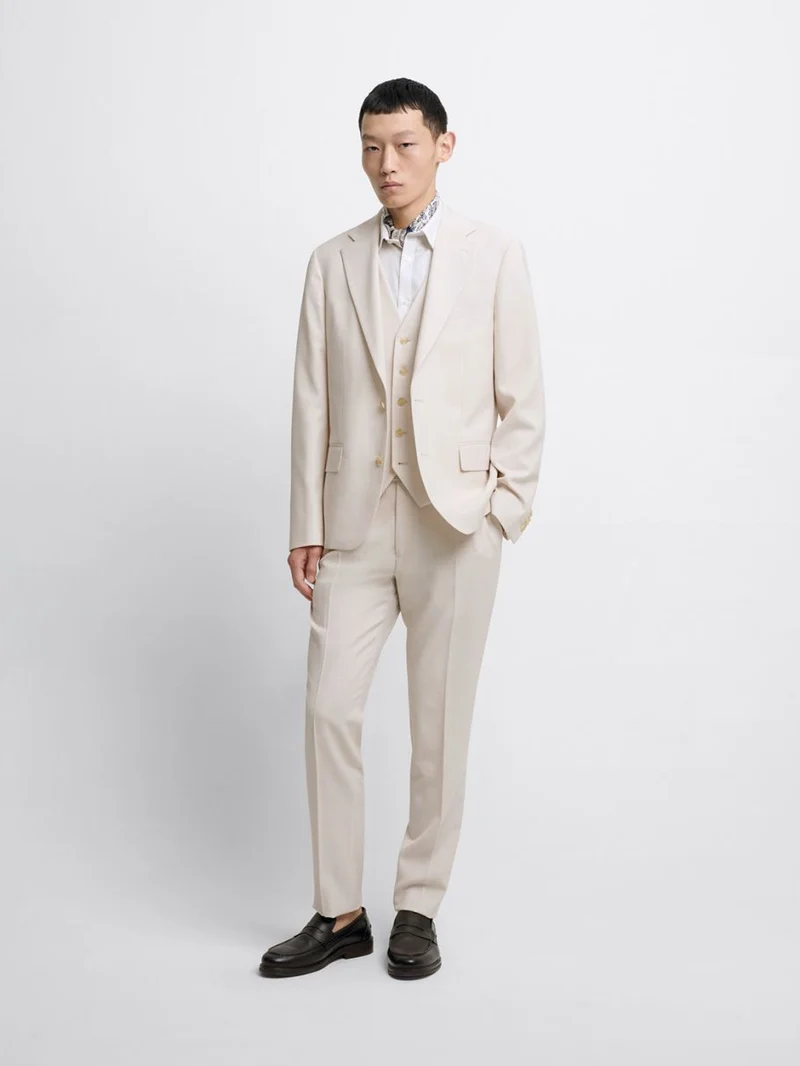Costume 3 pièces slim blanc en laine mélangée