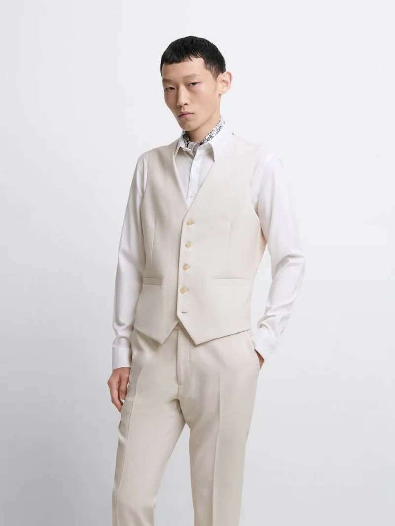 Costume 3 pièces slim blanc en laine mélangée