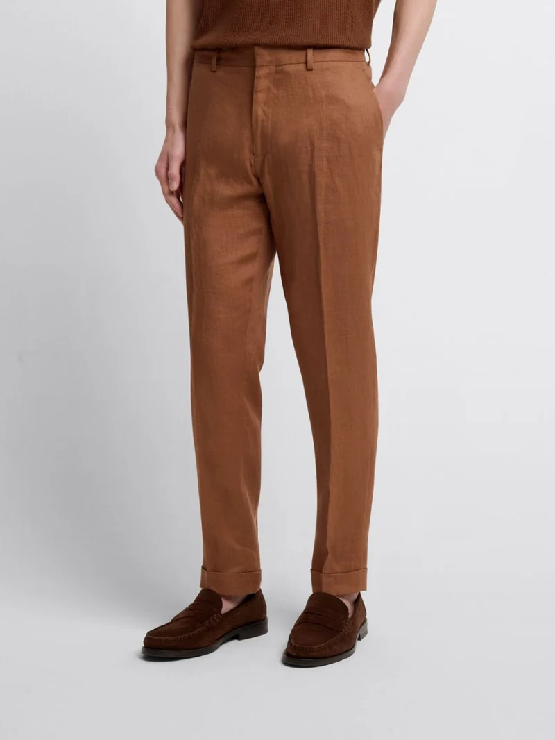 Costume 2 pièces slim en lin caramel