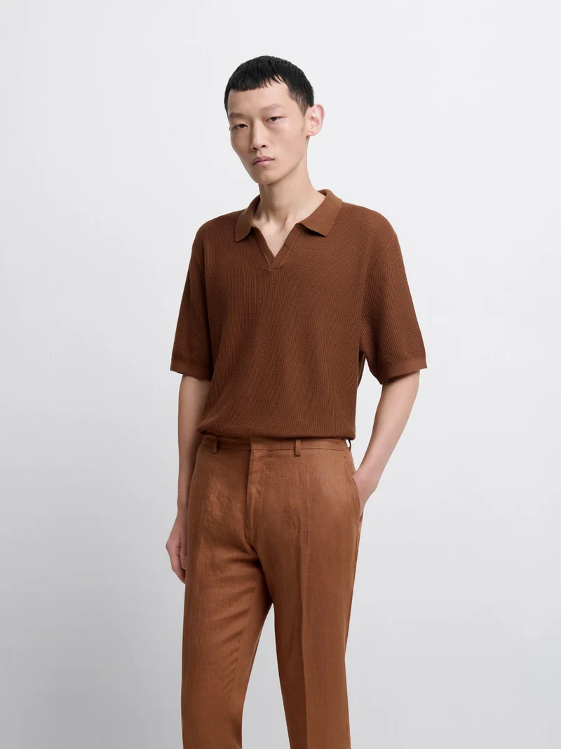 Polo maille col ouvert en coton bio