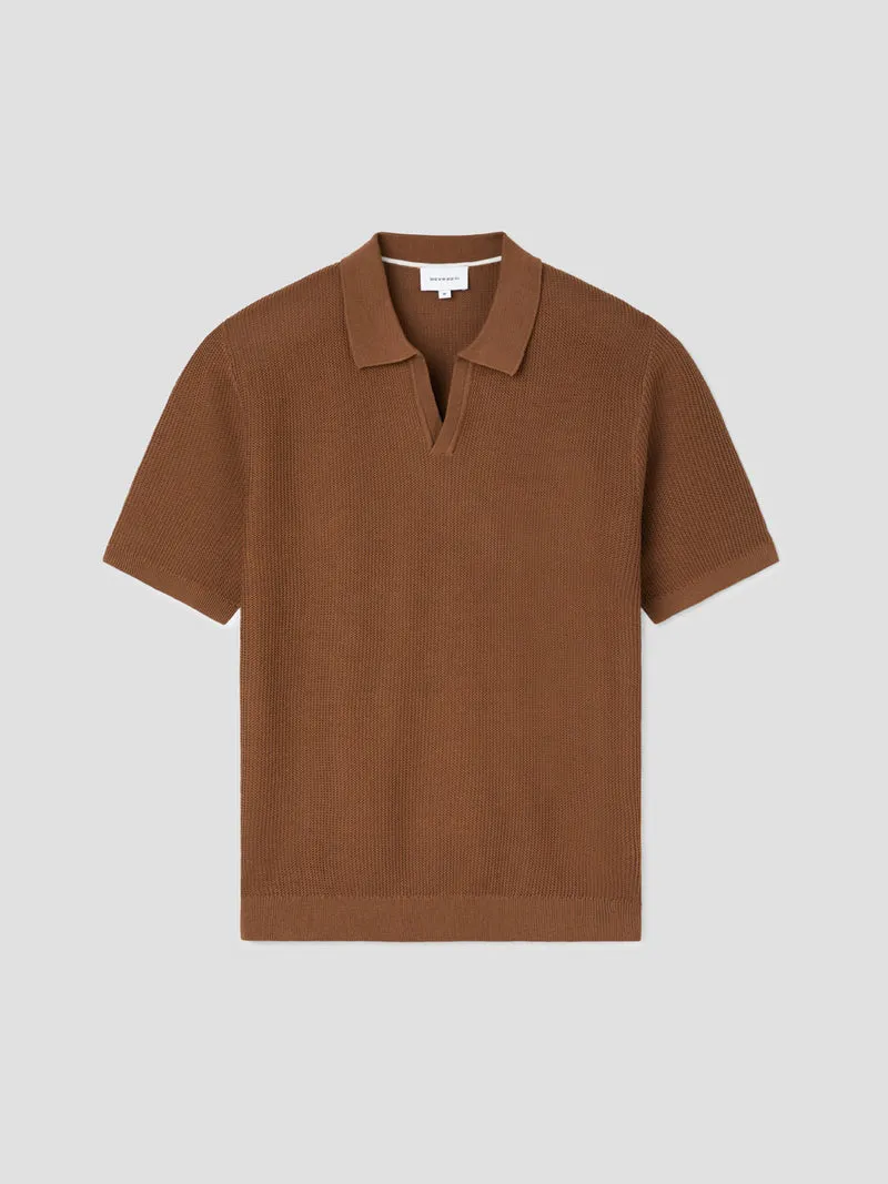 Polo maille col ouvert en coton bio