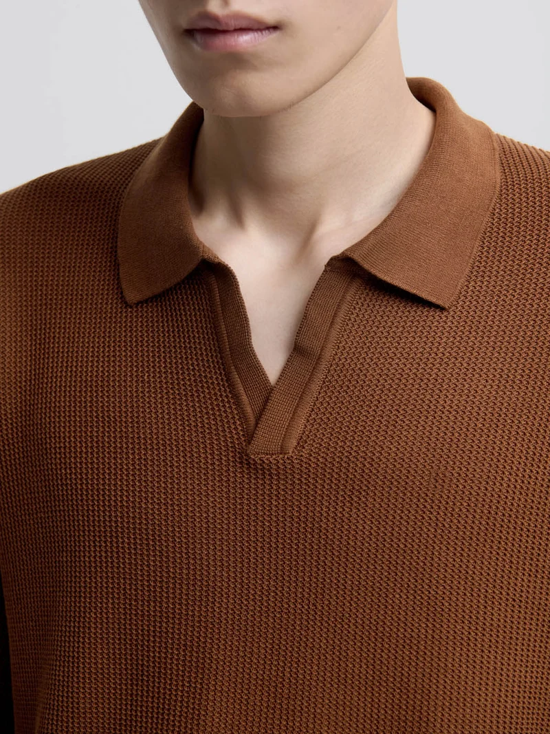 Polo maille col ouvert en coton bio