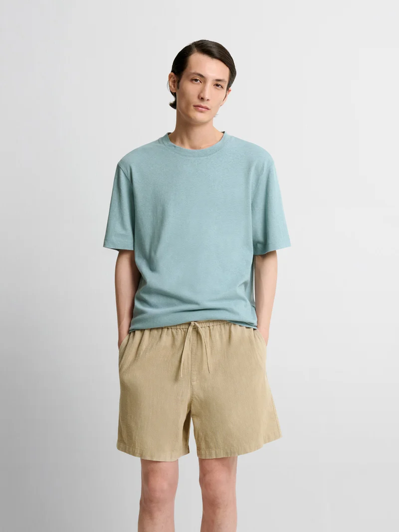 T-shirt col rond en coton lin