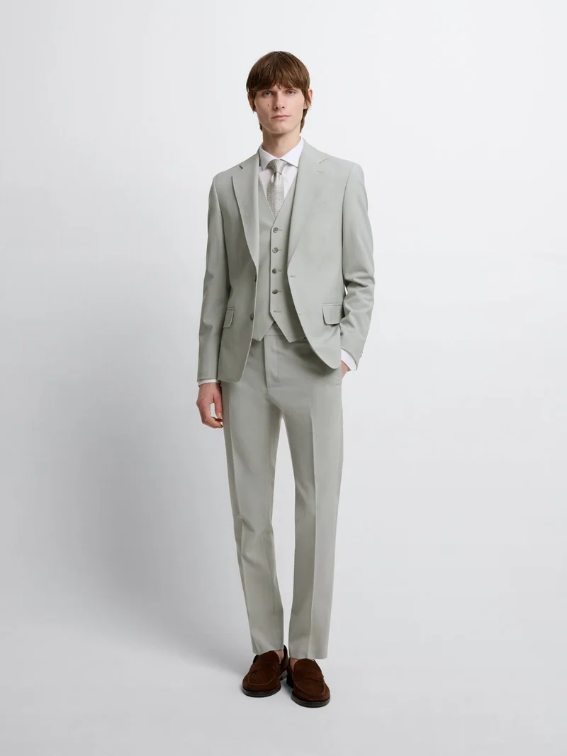 Costume 3 pièces slim en laine mélangée vert amande