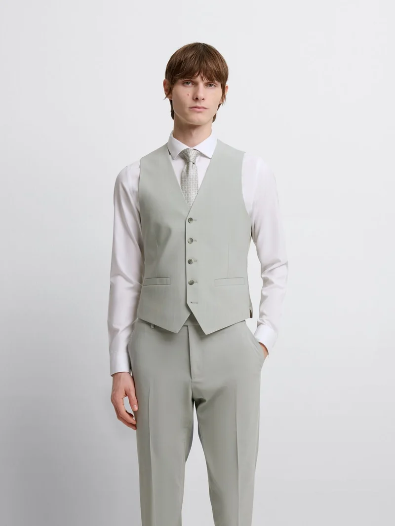 Costume 3 pièces slim en laine mélangée vert amande