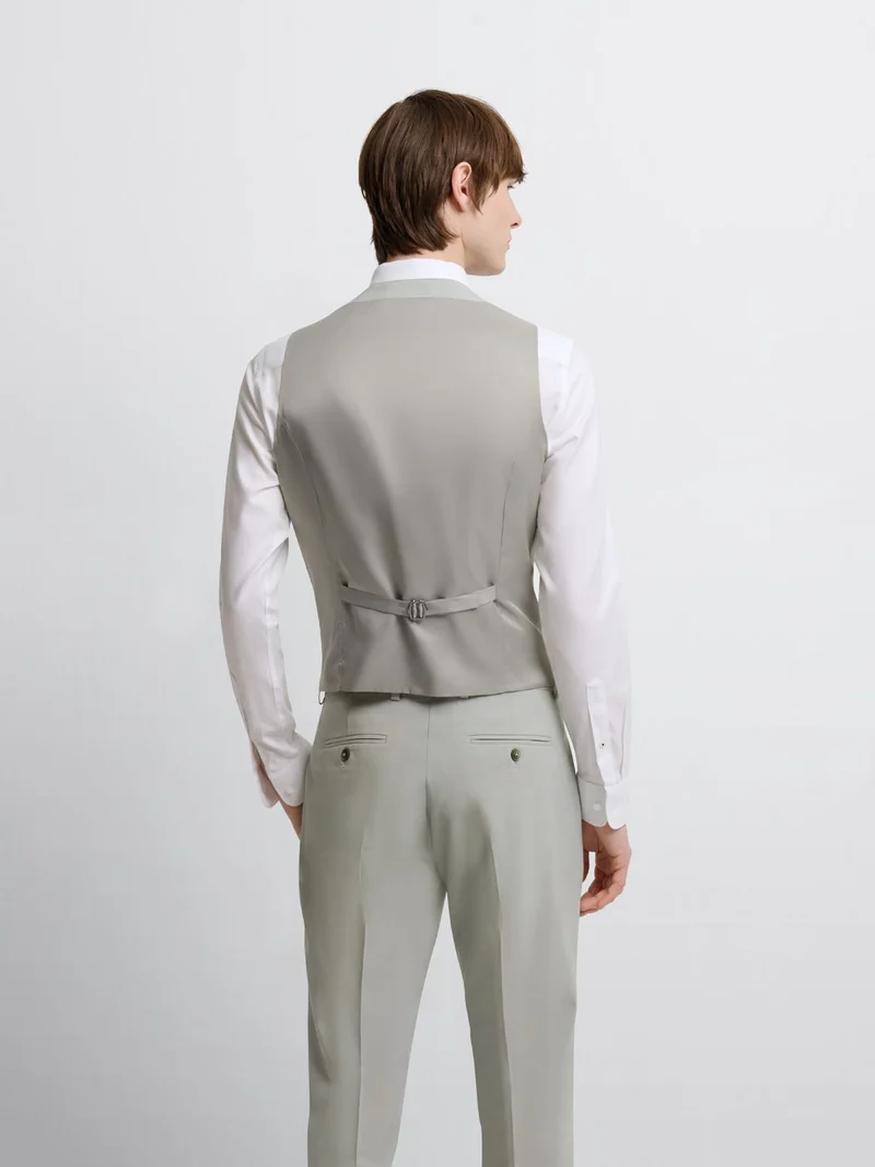 Costume 3 pièces slim en laine mélangée vert amande