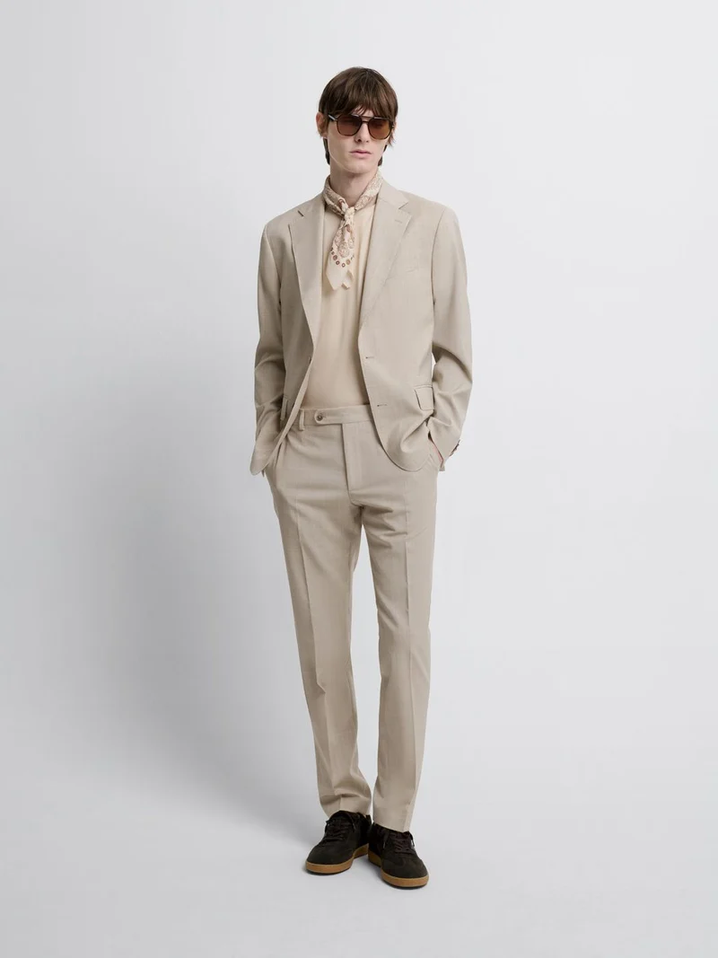 Costume 2 pièces slim en laine beige clair