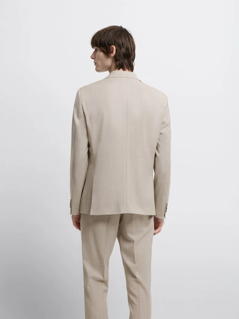 Costume 2 pièces slim en laine beige clair