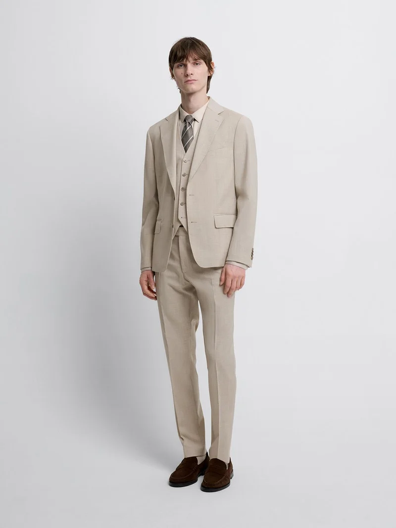 Costume 3 pièces slim en laine beige clair