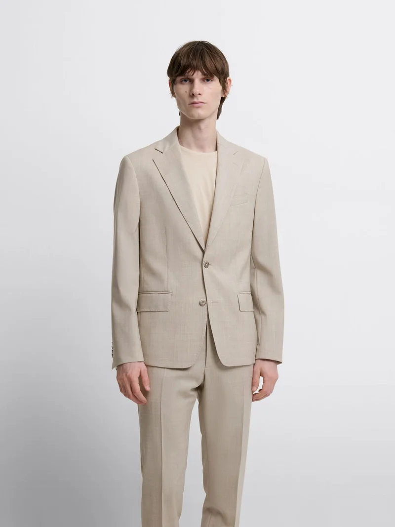 Costume 3 pièces slim en laine beige clair