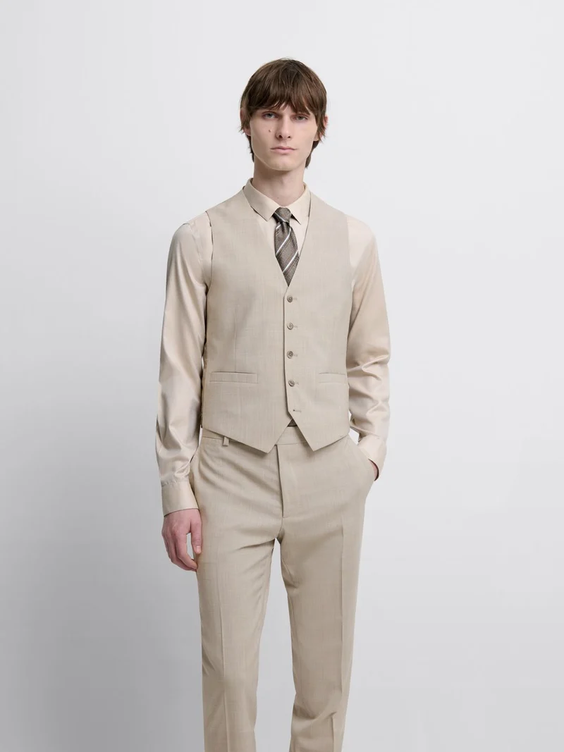 Costume 3 pièces slim en laine beige clair