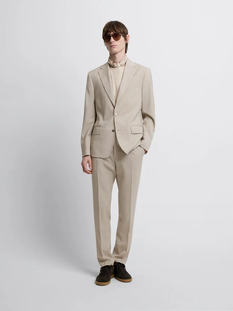 Costume 3 pièces slim en laine beige clair