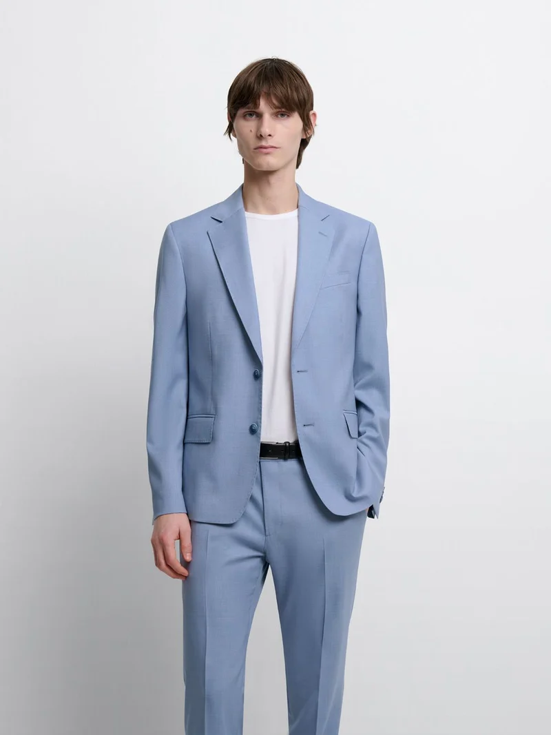 Costume 2 pièces slim en laine bleu clair