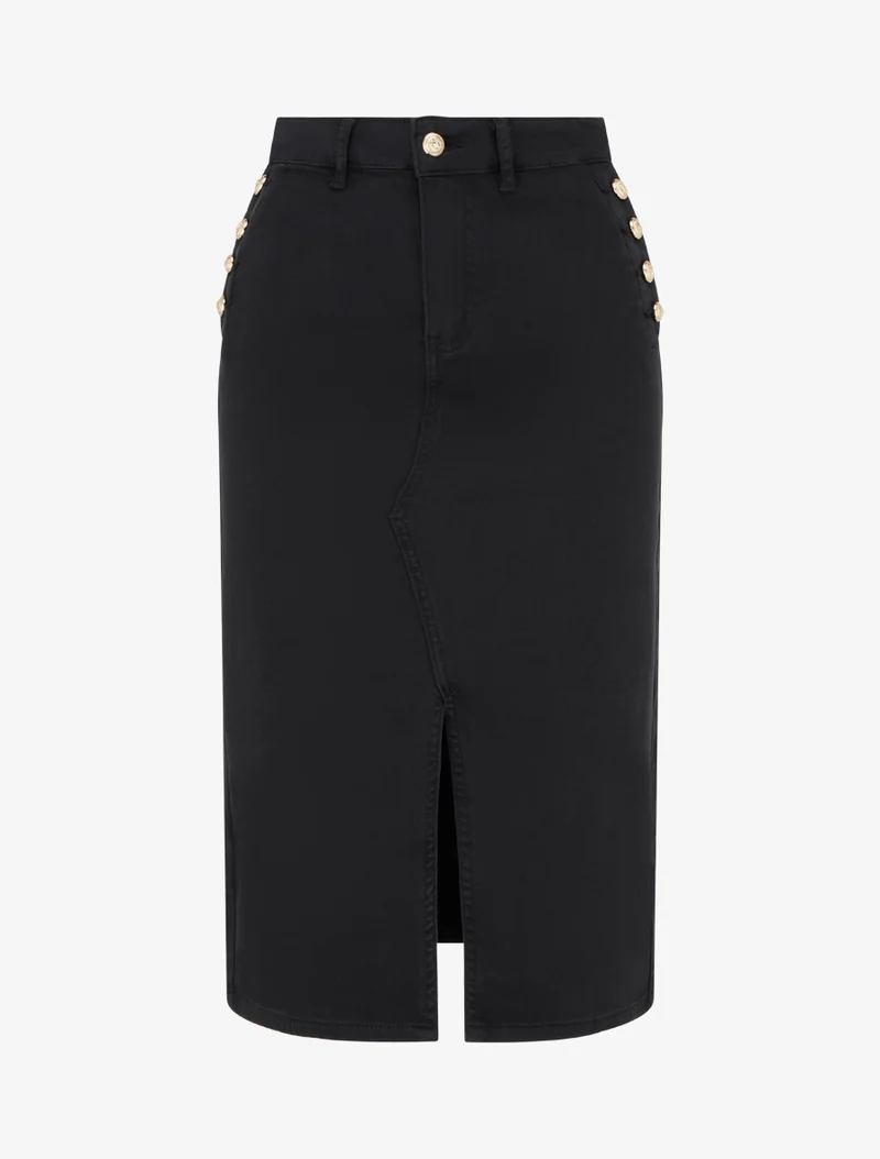 Jupe crayon en jean à poches boutonnées - Noir