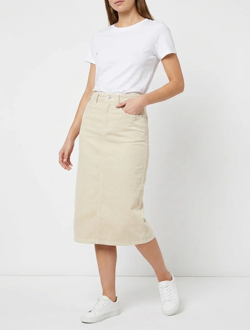 Jupe côtelée uni - Beige