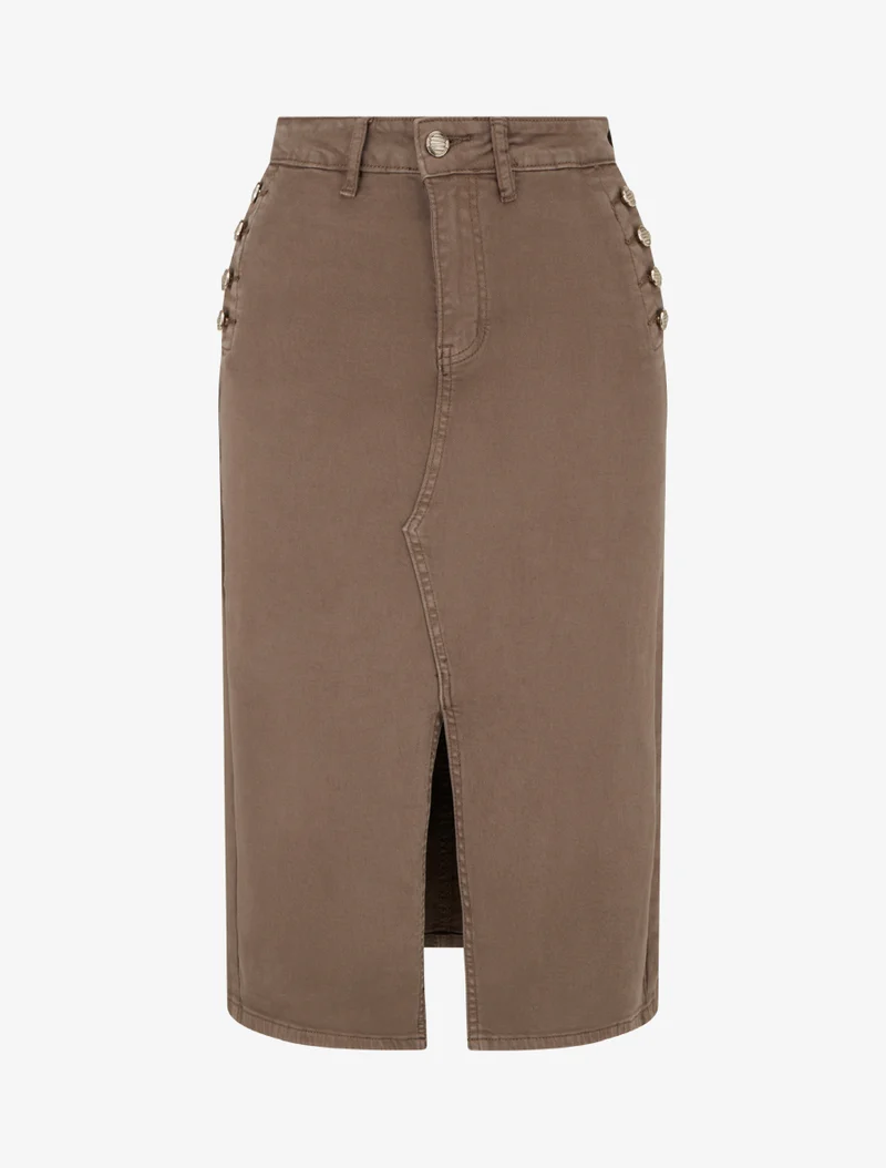 Jupe crayon en jean à poches boutonnées - Marron clair